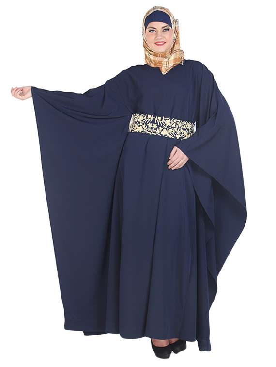 navy blue embroidered kaftan inspired abaya