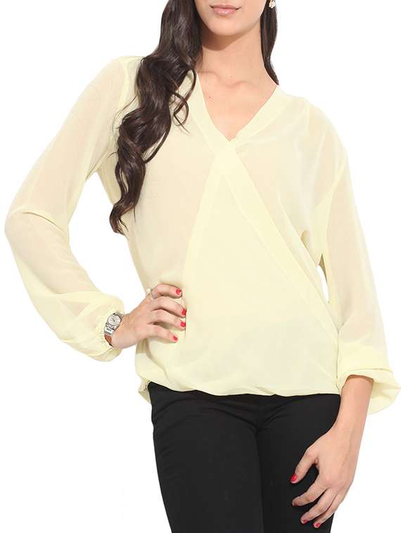 yellow georgette wrap top
