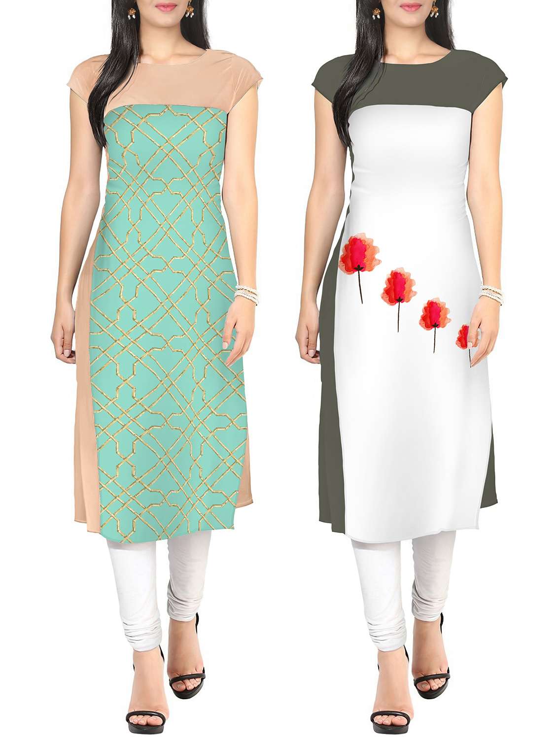 multi faux crepe printed kurta set of 2