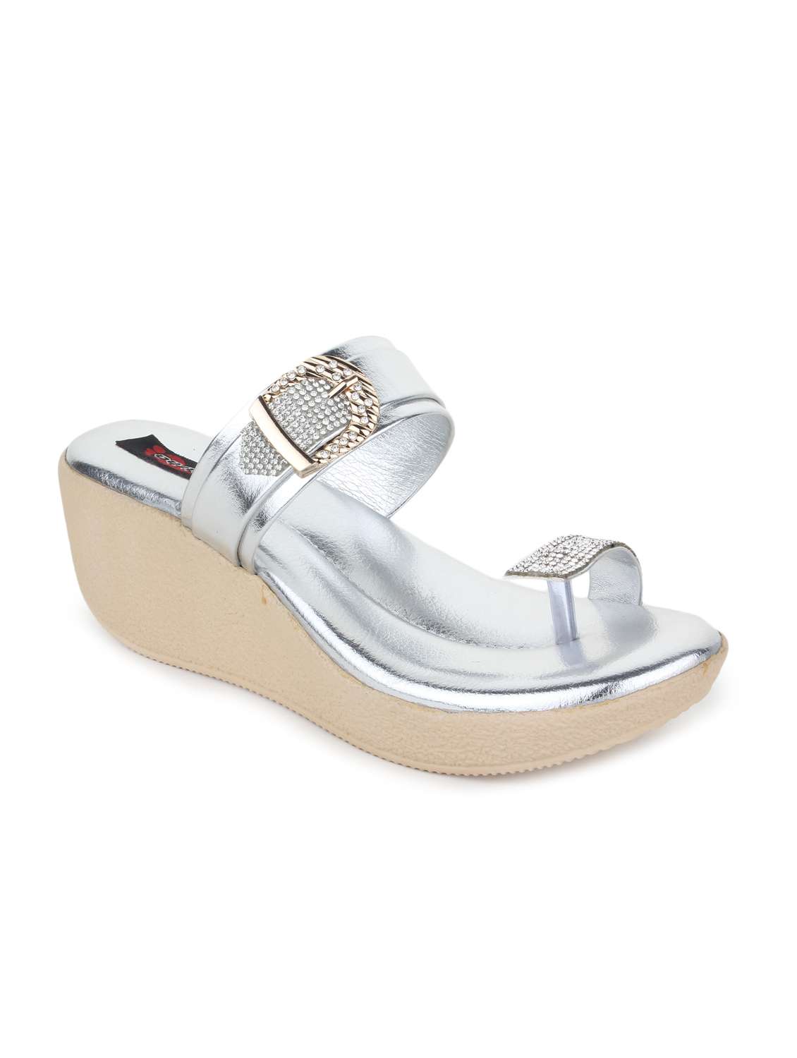 silver leatherette one toe wedge