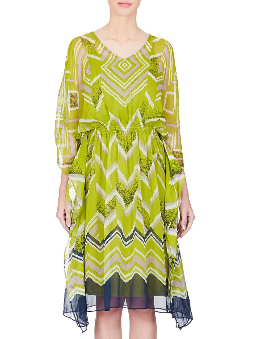 lime printed viscose chiffon kaftan dress