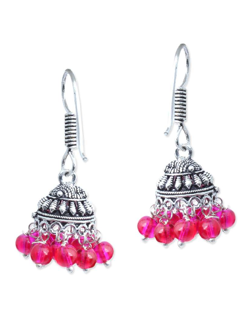 silver, pink, black brass earring