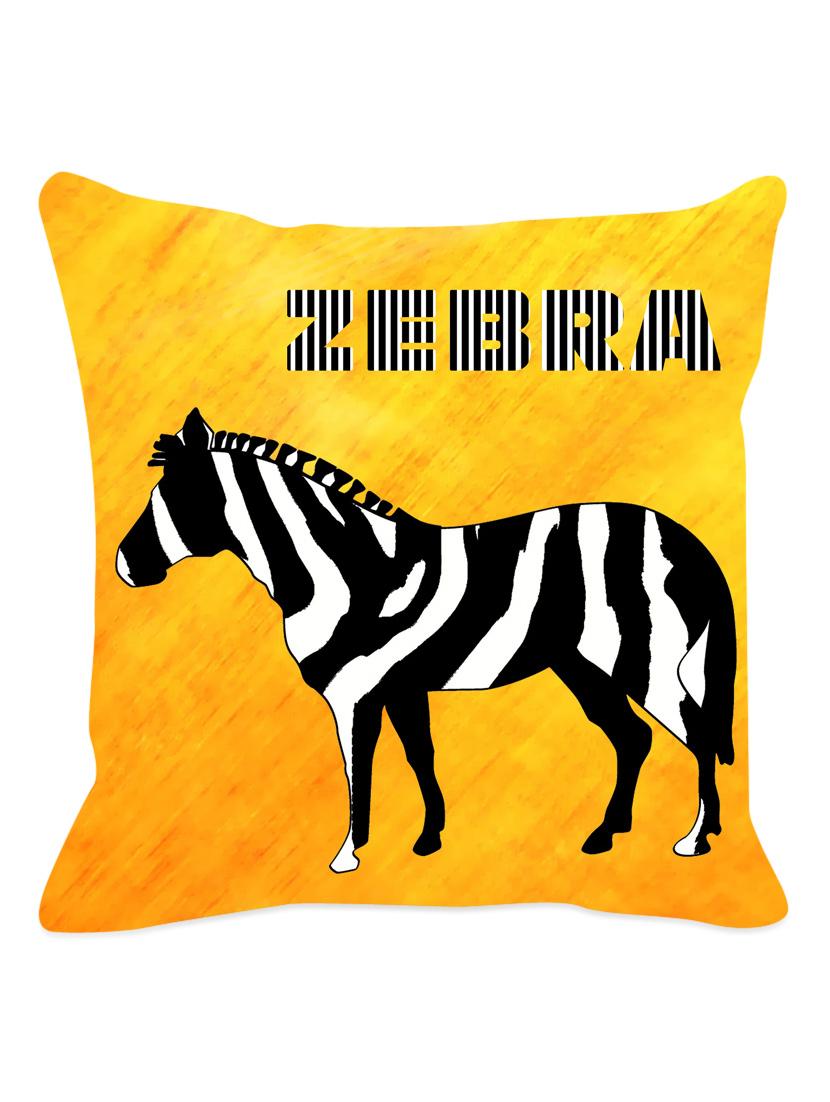 Yellow Base With Zebra Cushion Cover - Leaf Designs