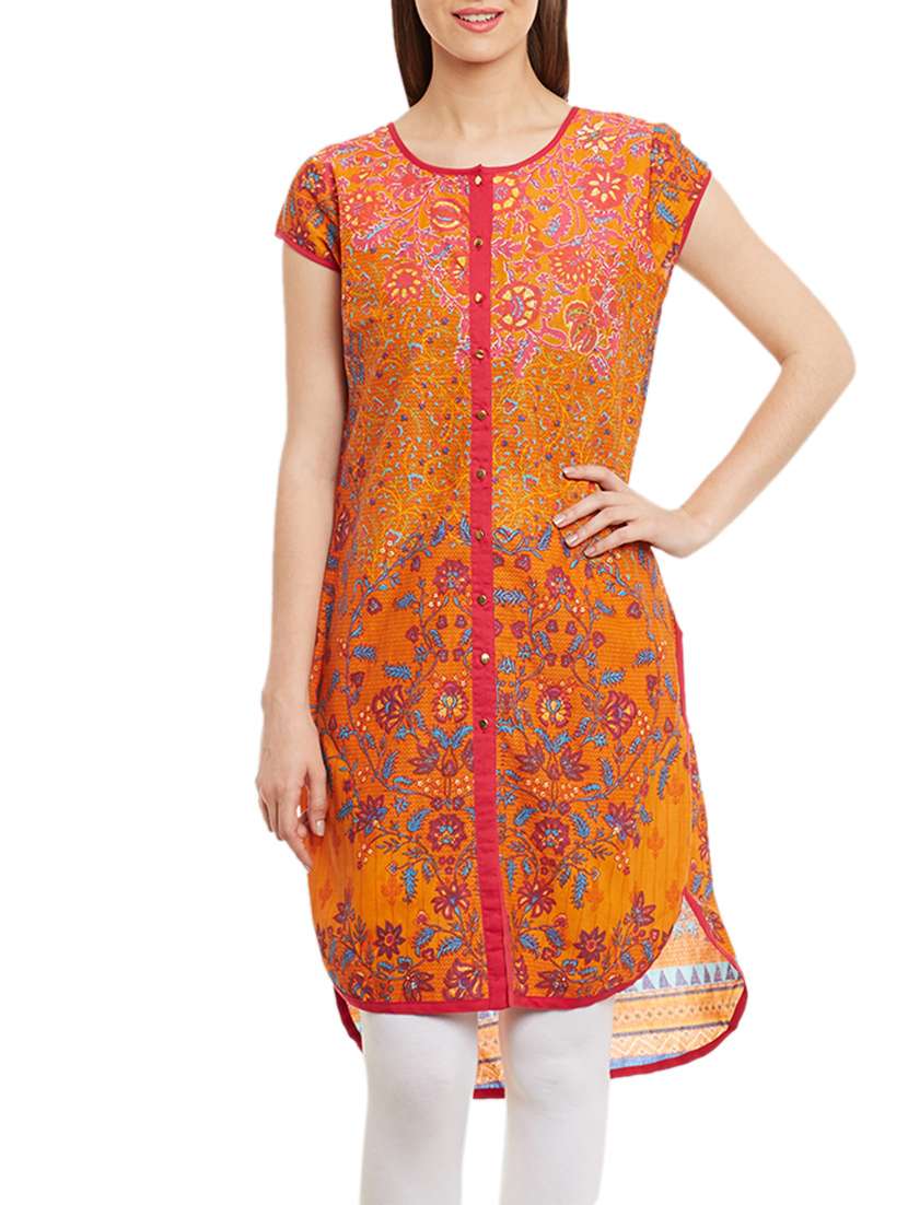 orange cotton printed kurta