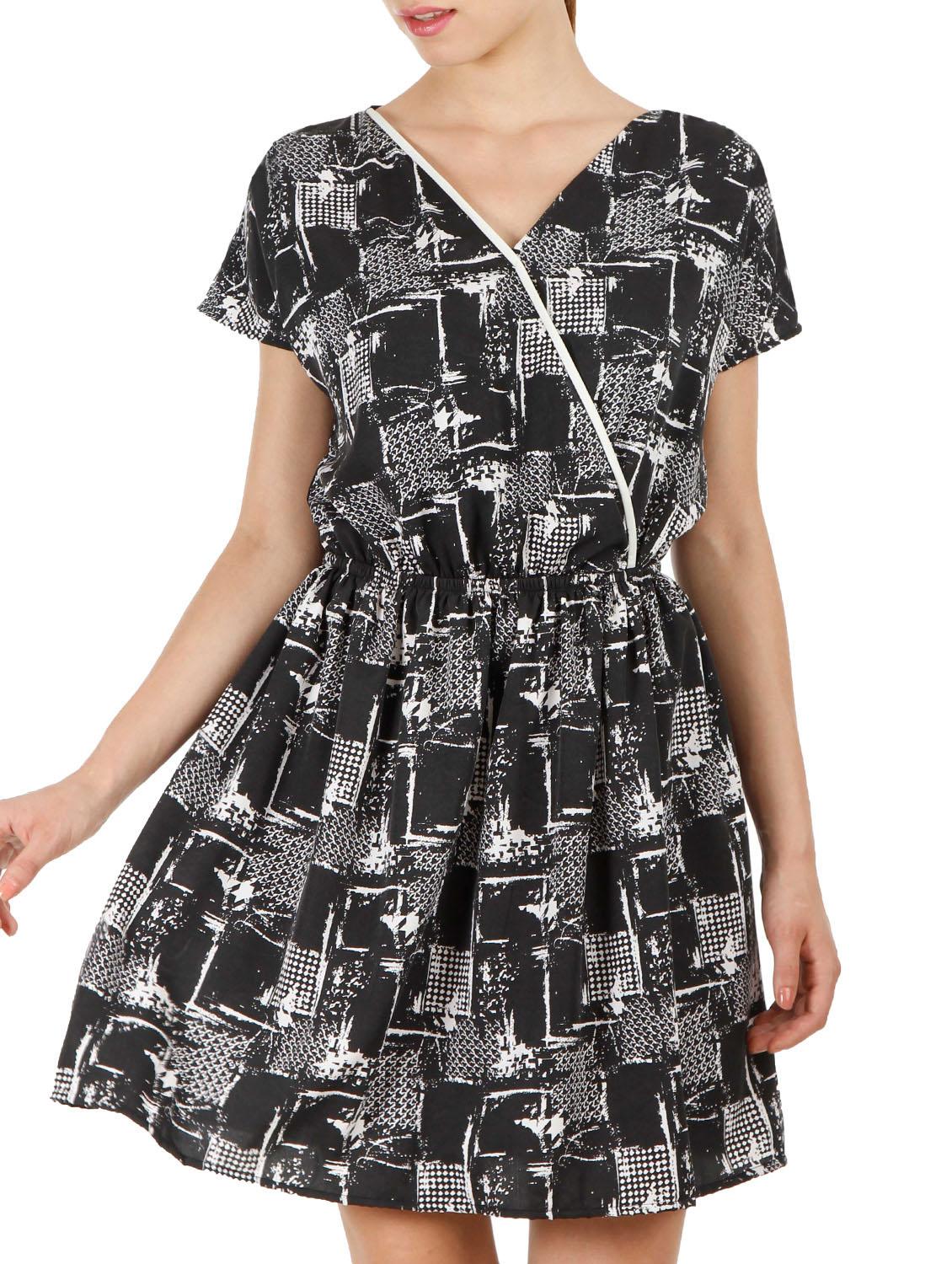 Overlapping Neck Flared Short Dress - Fuziv