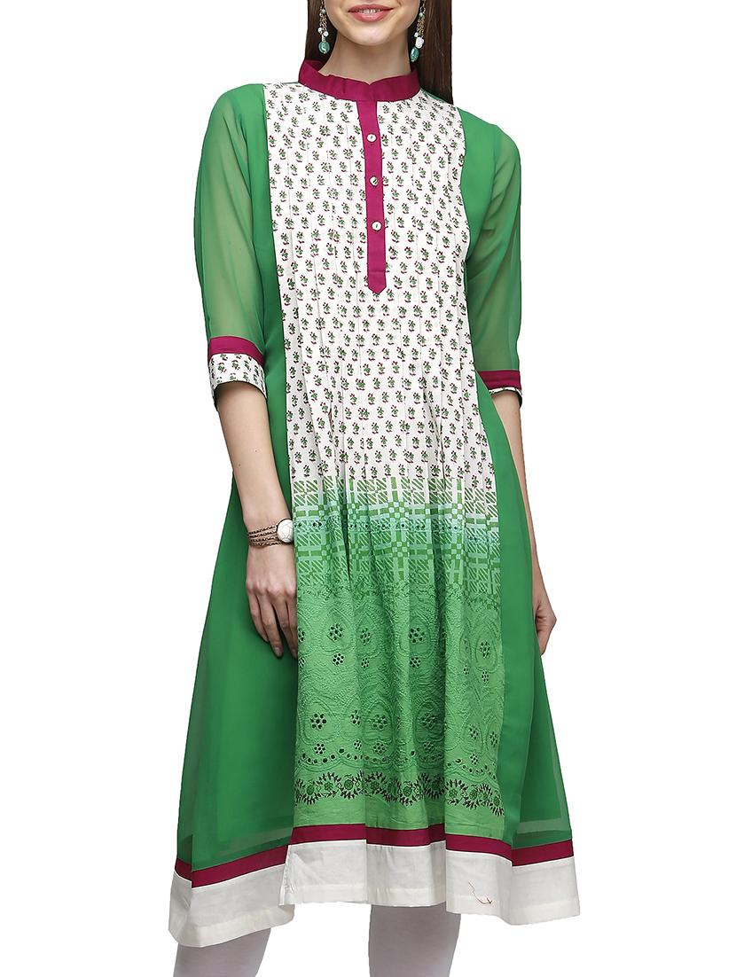 green color, cotton a- line printed kurta