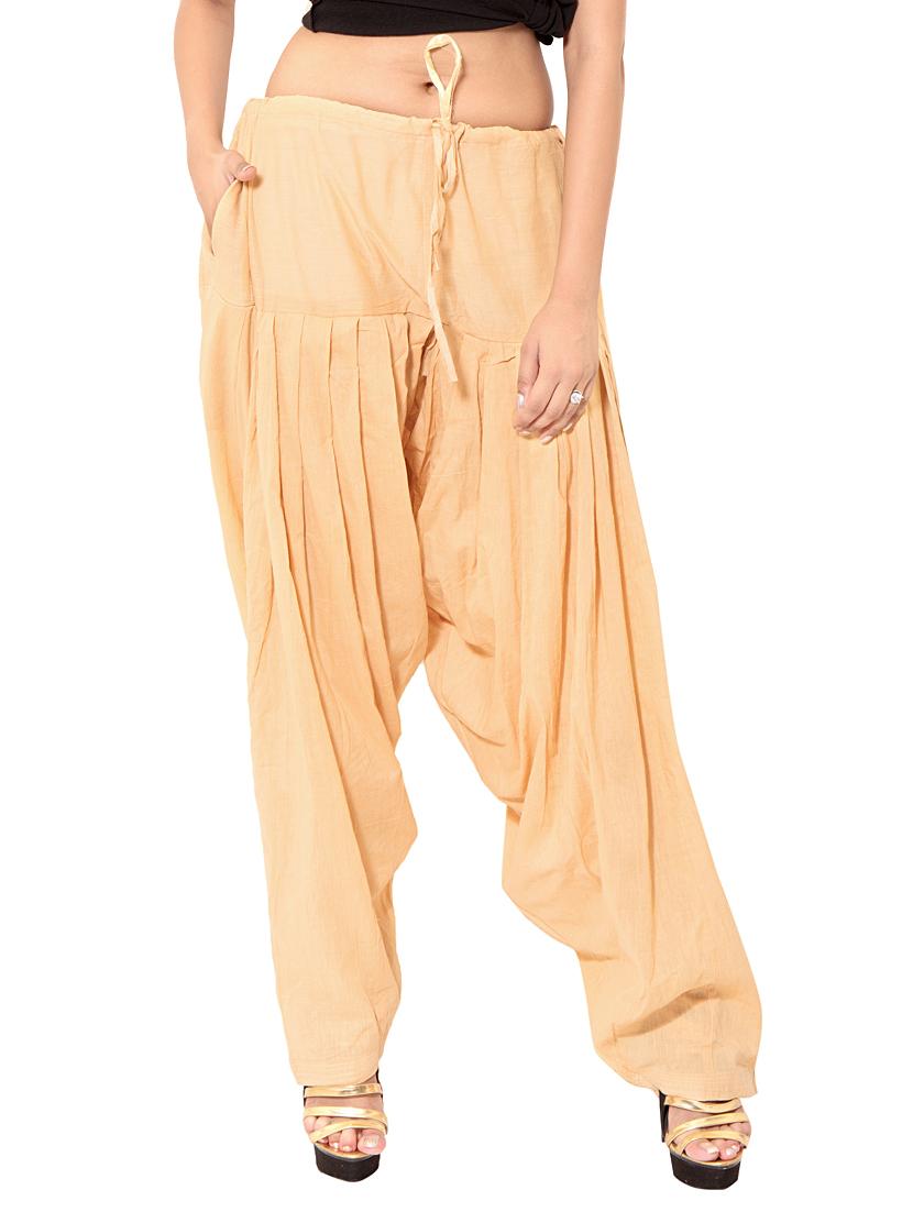 beige cotton patiyala salwars - 11119990 - Standard Image - 4