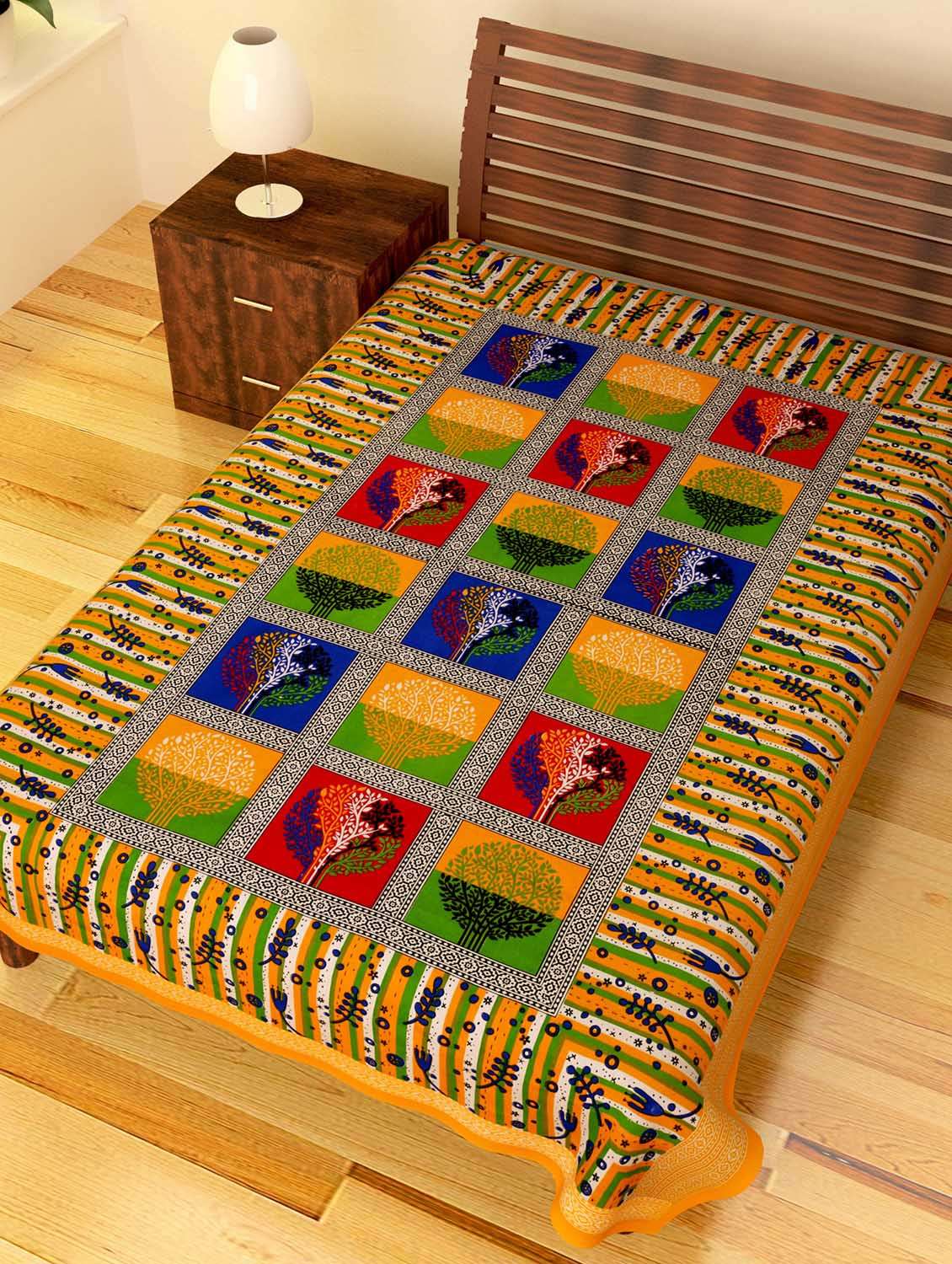 jaipuri pure cotton floral single bedsheet without pillow cover