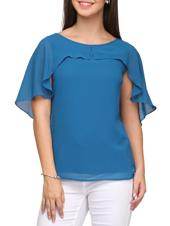 round neck cape sleeved solid top