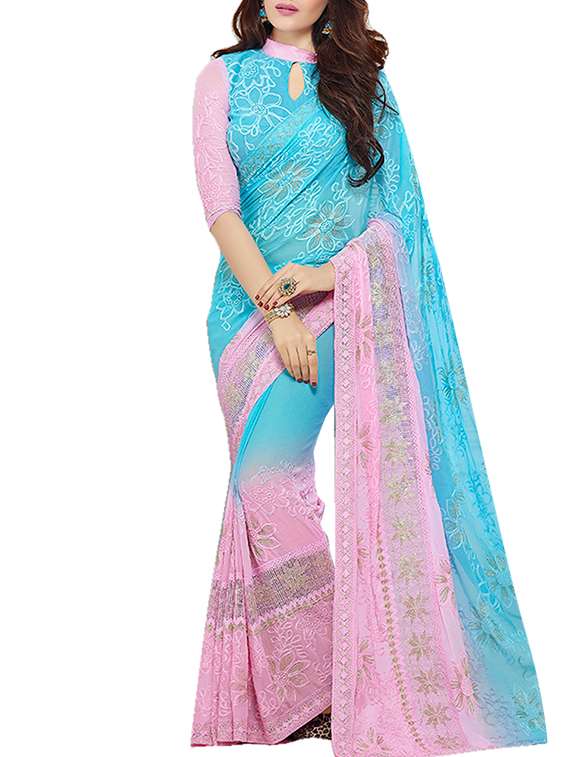 multi chiffon embroidered saree