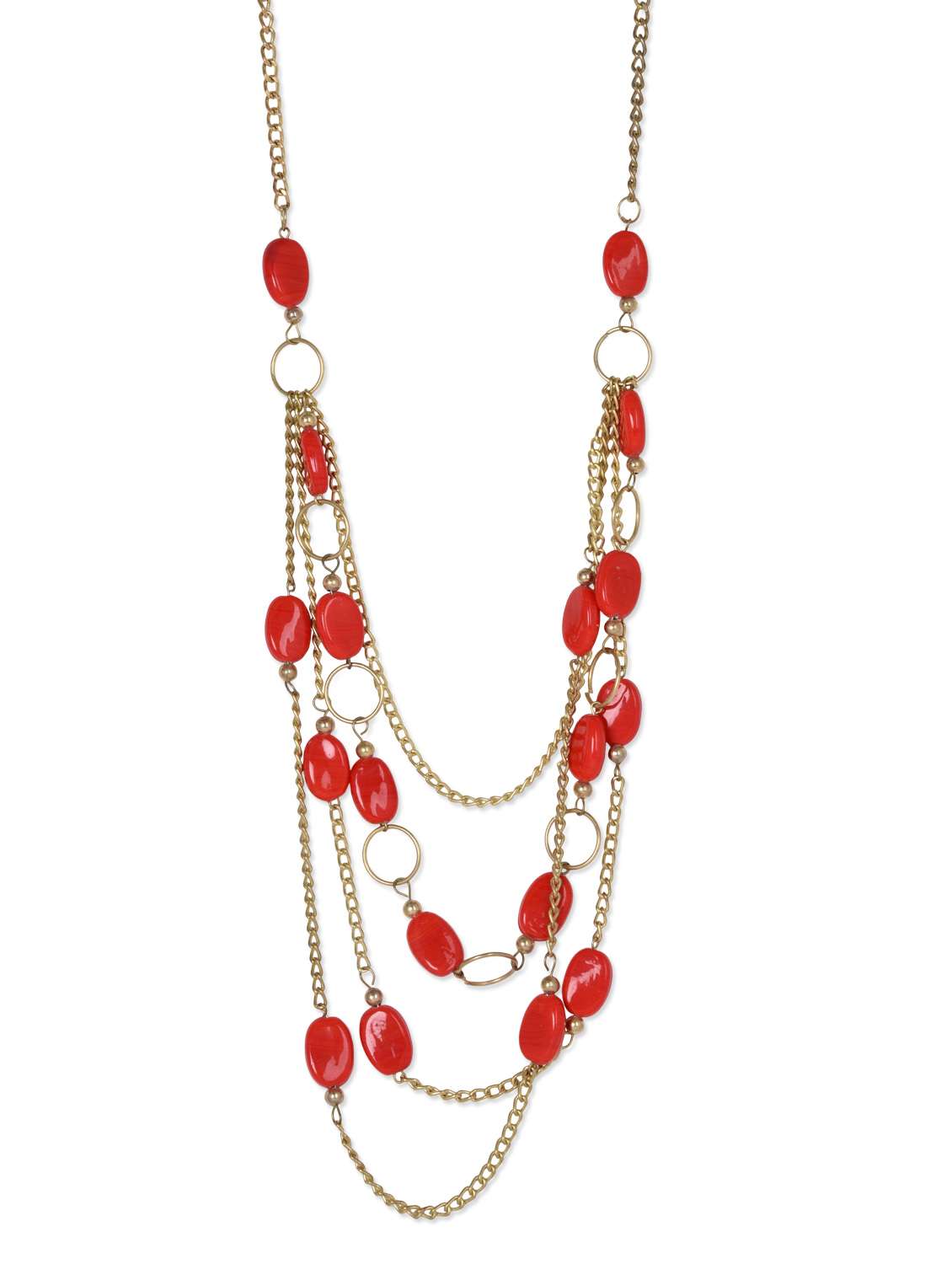 red beads embellished multilayered neckpiece