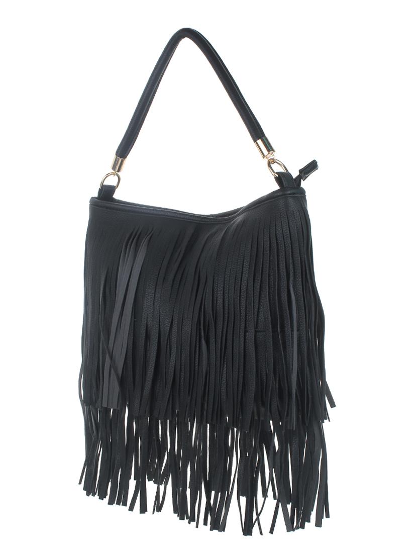 black leatherette fringes handbag - 11131163 - Standard Image - 1