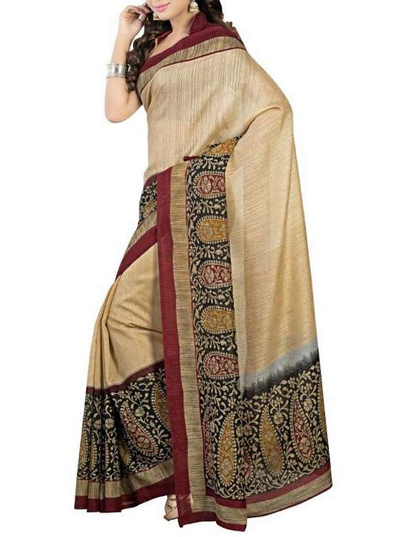 beige cotton printed saree with blouse