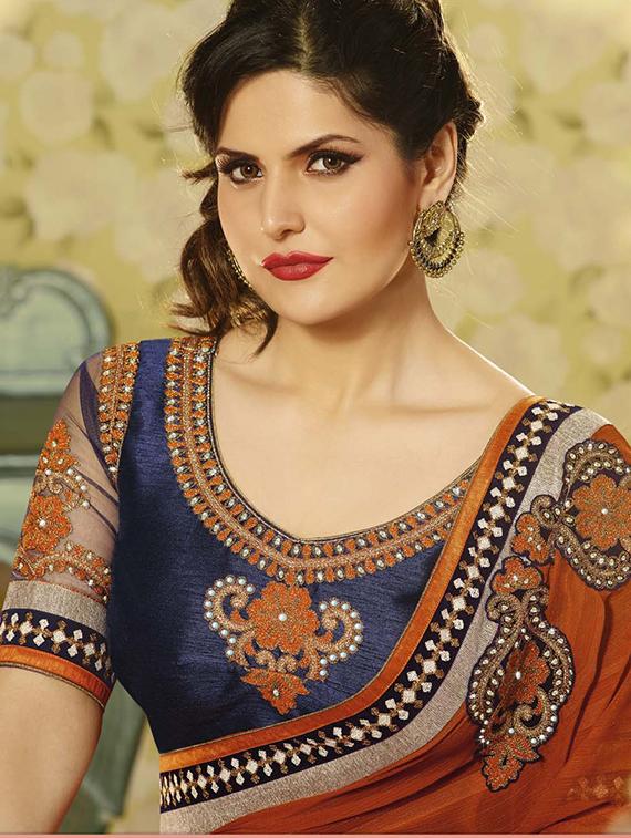 orange georgette embroidered saree - 11144919 -  Standard Image - 1