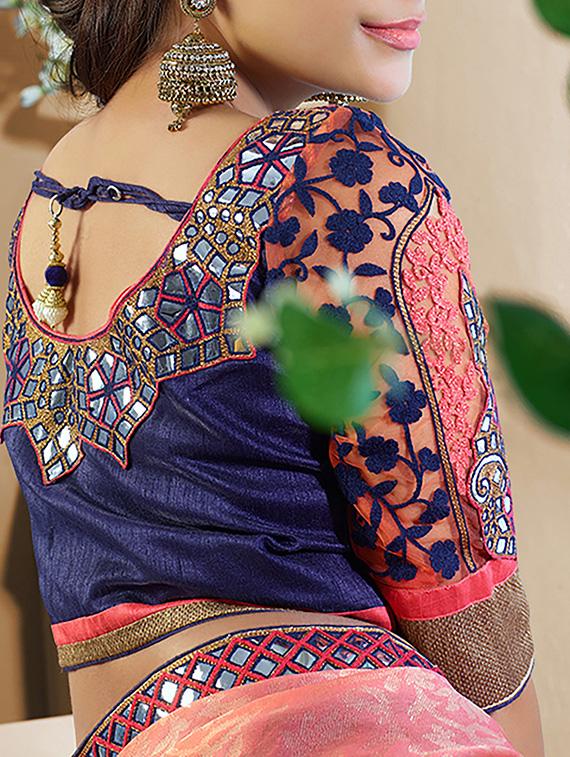 orange & blue georgette half & half saree - 11144920 - Standard Image - 1