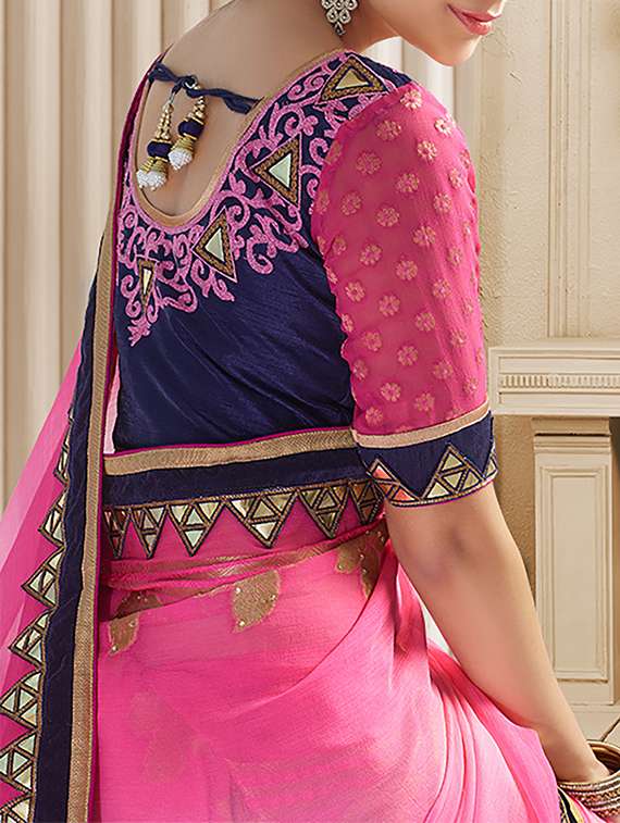 pink georgette embroidered saree - 11144921 -  Standard Image - 1