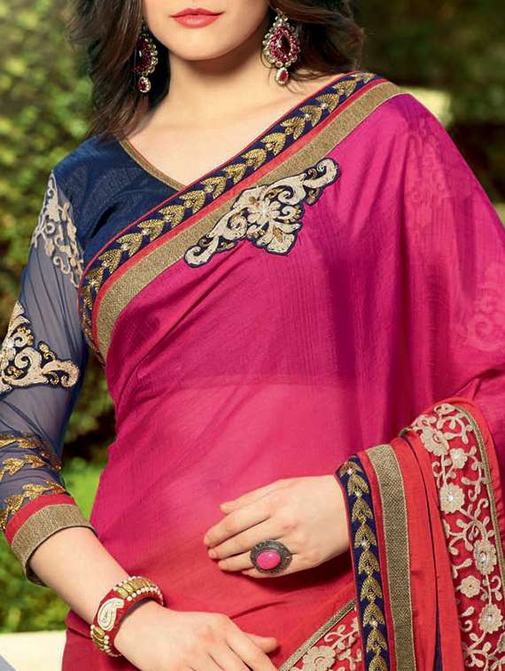 pink georgette embroidered saree - 11144946 -  Standard Image - 1
