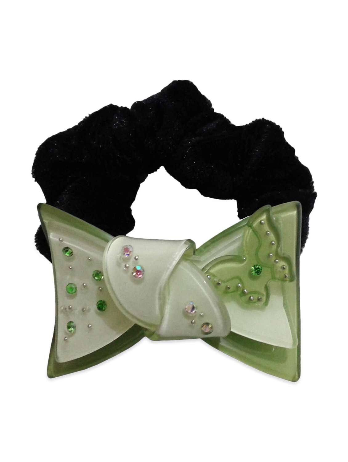 fashionable green & black colour bow style ponytail rubber band (elastic)