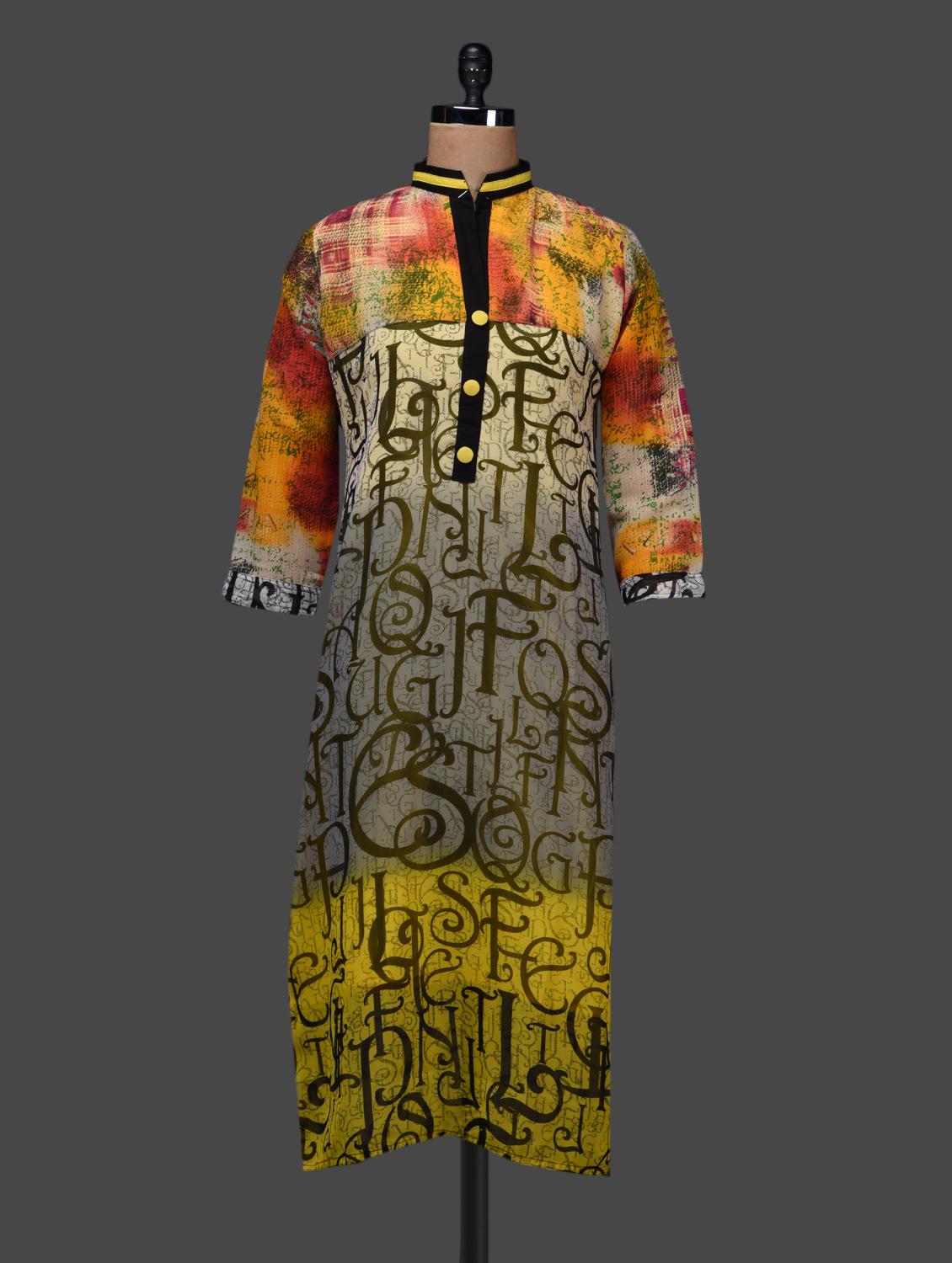 Quarter Sleeves Typographic Print Kurta - Shakumbhari