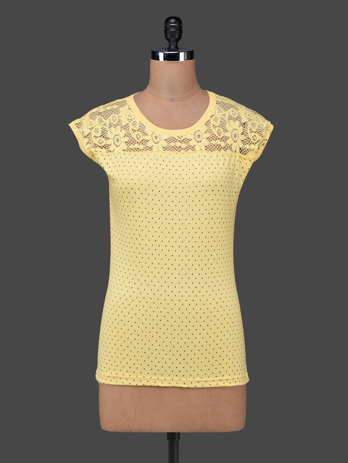 Yellow Polka Dots Lace Yoke Cotton Top - 27Ashwood