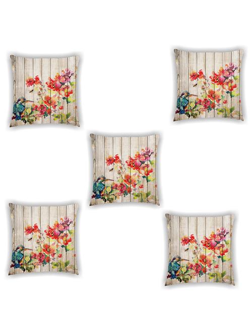 beige satin floral print cushion covers (set of 5) - 11155236 - Standard Image - 0