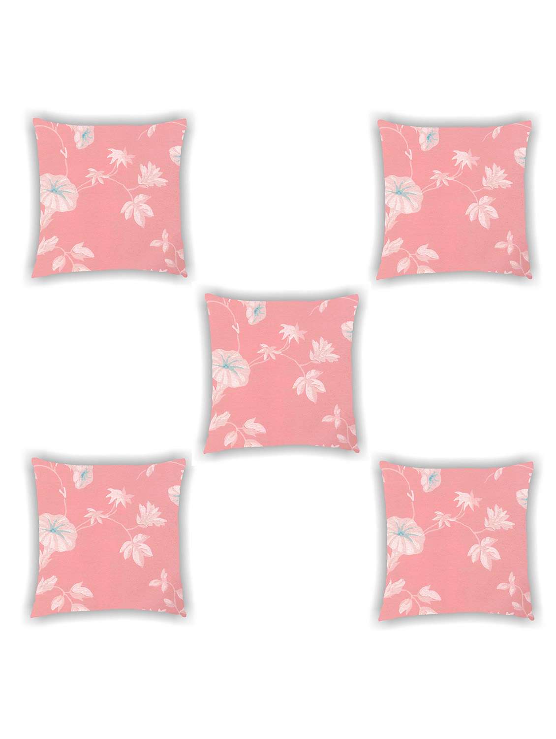 pink satin floral print cushion covers (set of 5)
