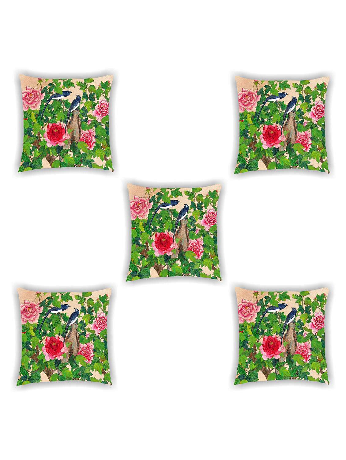 multi coloured satin printed cushion cover (set of 5)