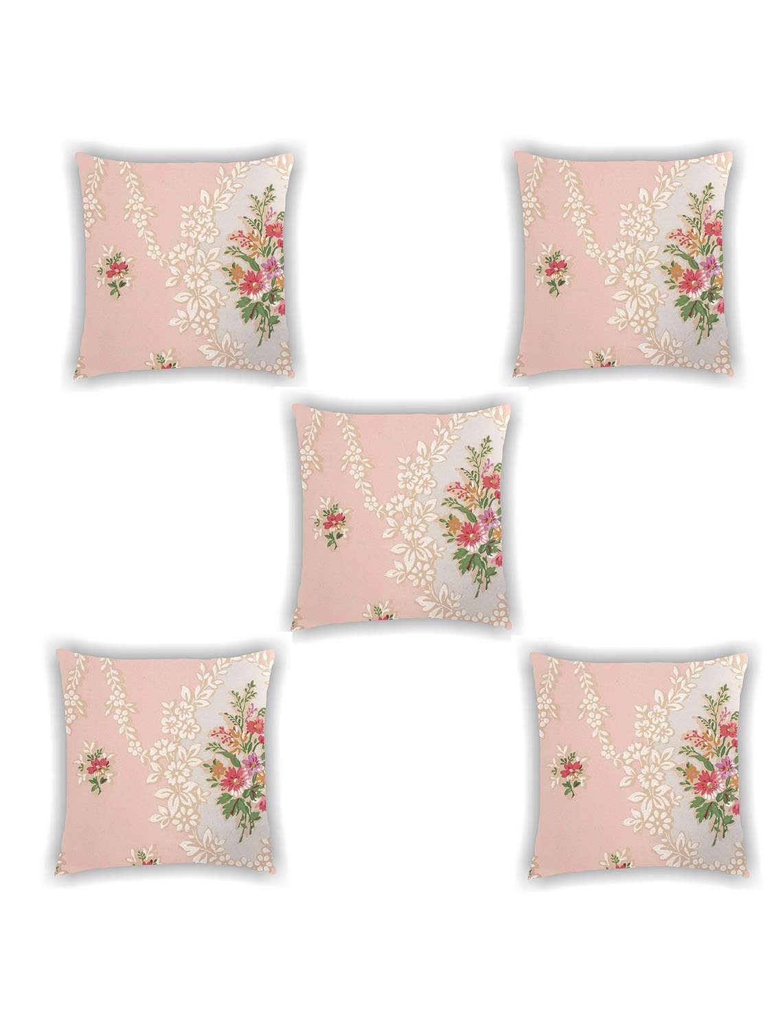 pink satin floral print cushion cover (set of 5)