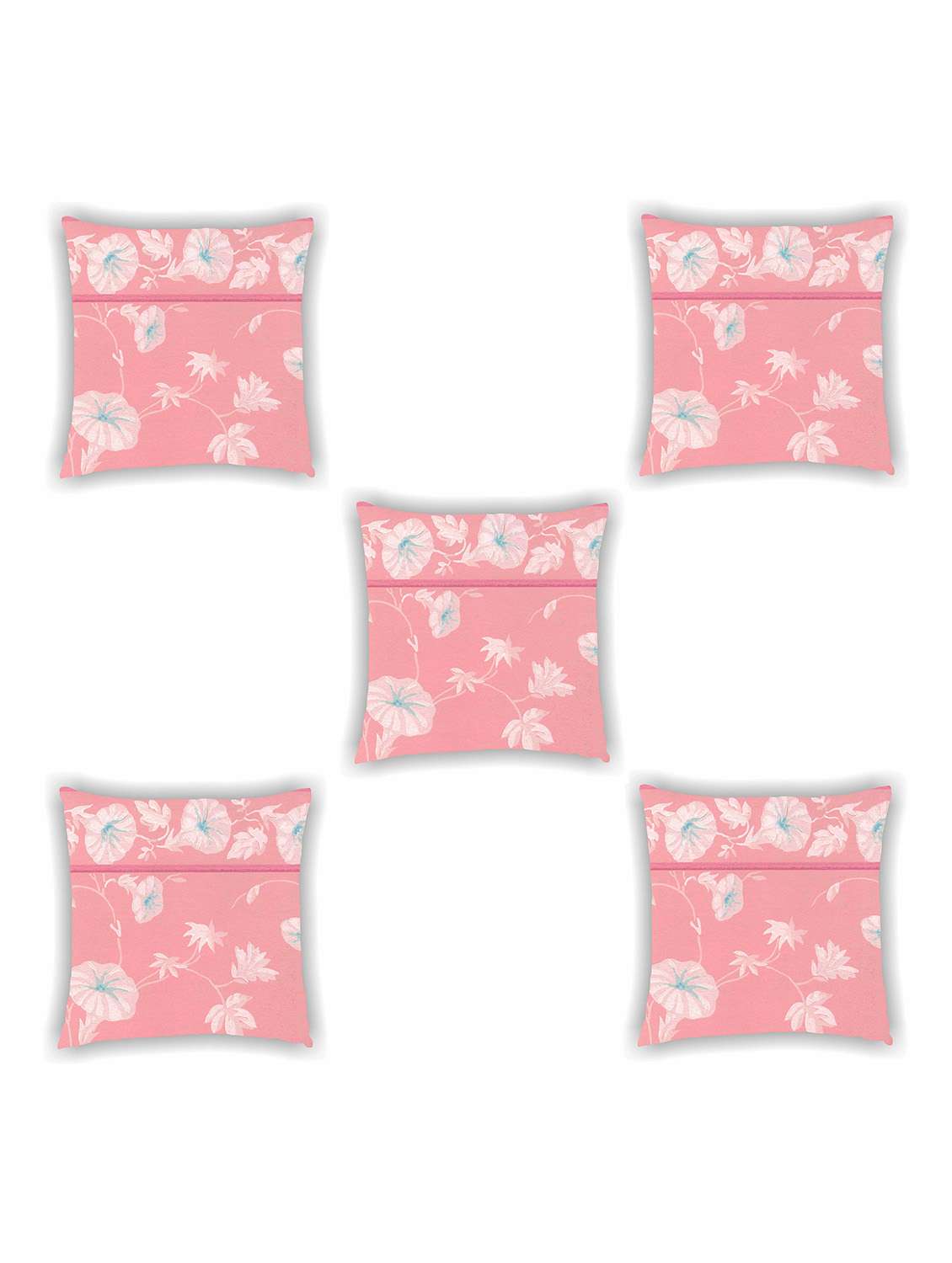 pink satin floral print cushion cover (set of 5)