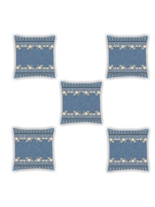 stone blue satin laced cushion cover (set of 5) - 11155255 -  Standard Image - 0