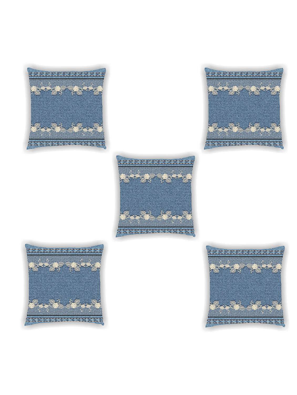 stone blue satin laced cushion cover (set of 5)