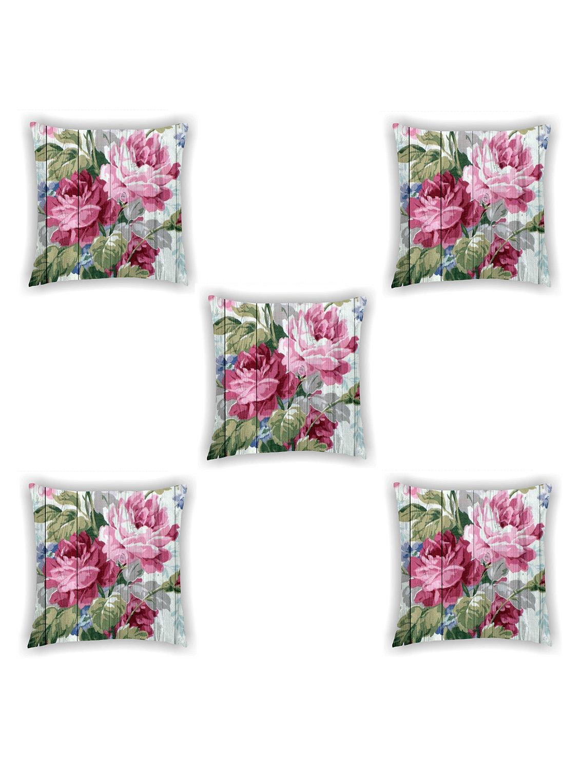 multi coloured satin floral print cushion cover (set of 5) - 11155263 - Zoom Image - 0