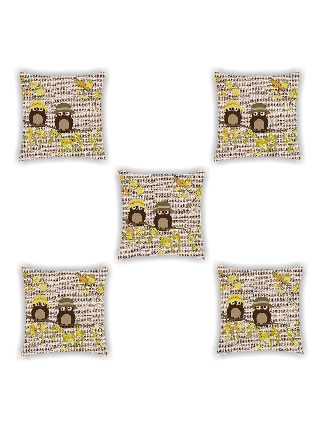 brown satin printed cushion cover (set of 5) - 11155269 - Zoom Image - 0