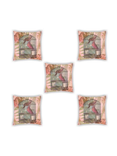 peach satin printed cushion cover (set of 5) - 11155274 -  Standard Image - 0