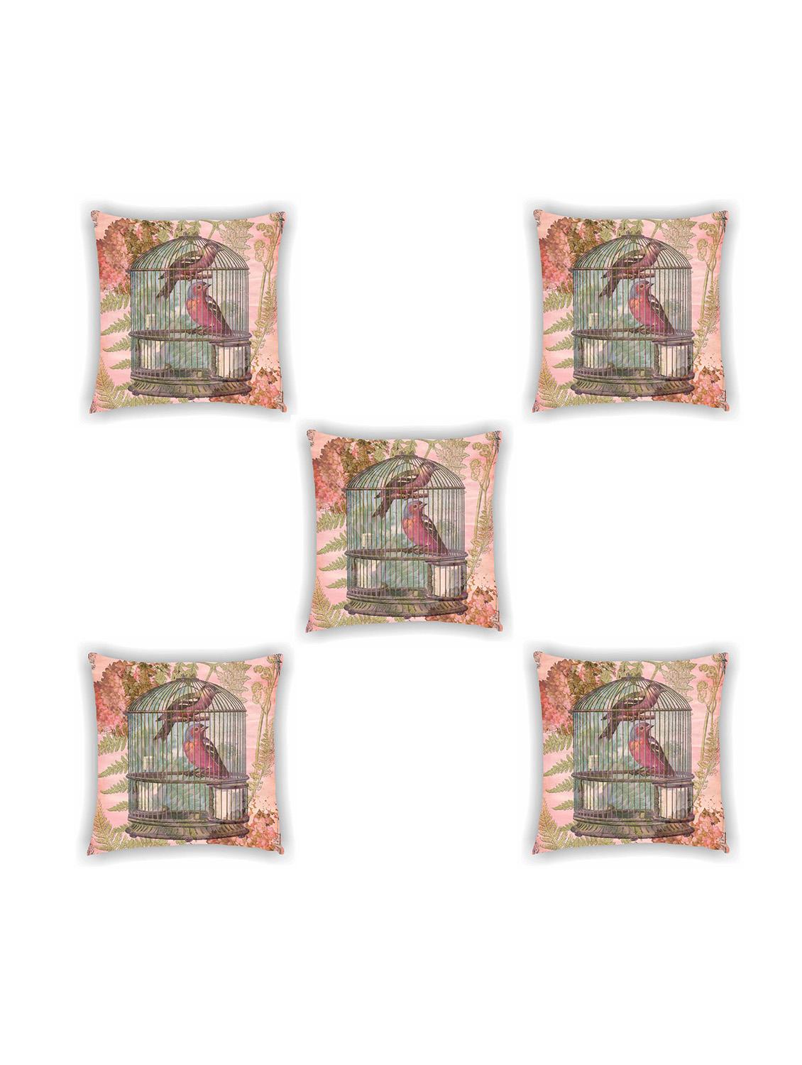 peach satin printed cushion cover (set of 5) - 11155274 -  Zoom Image - 0