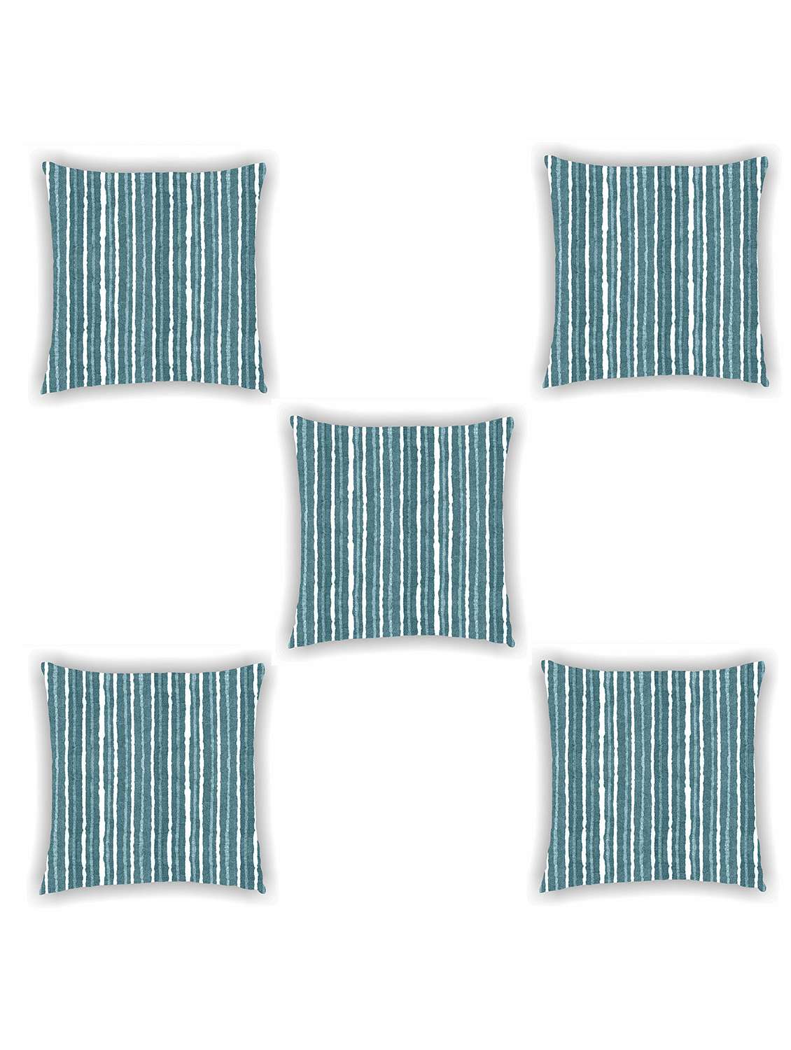 teal blue satin striped cushion cover (set of 5)