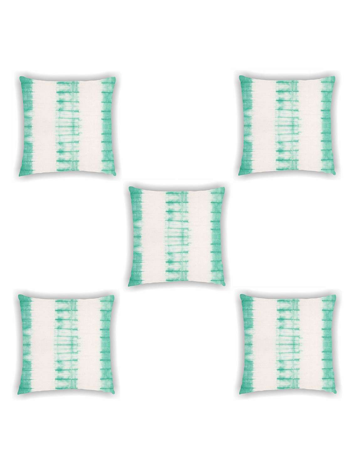 white and green abstract print cushion cover (set of 5)