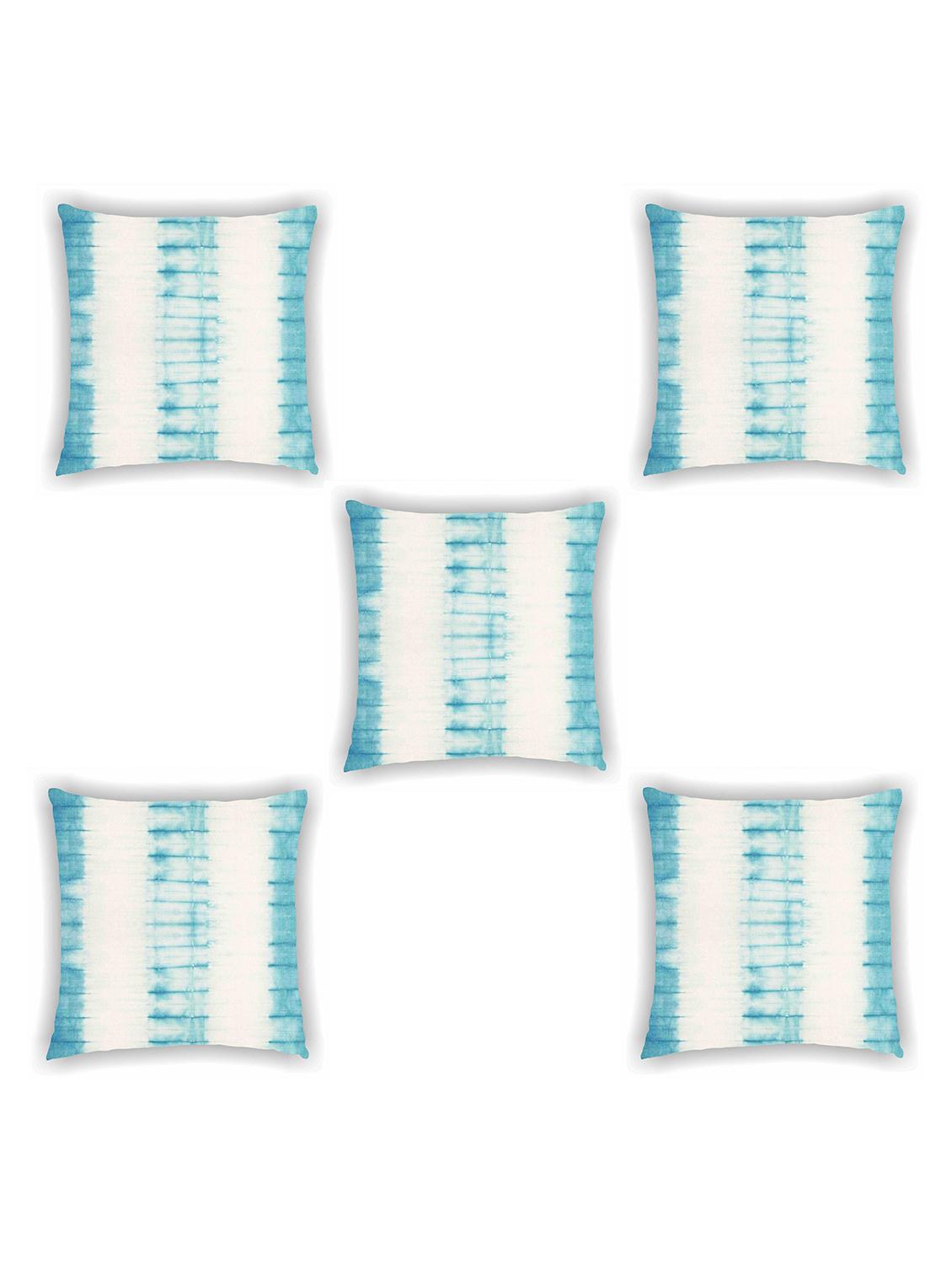white and light blue satin printed cushion cover (set of 5)