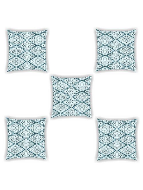 white and teal blue satin printed cushion cover (set of 5) - 11155296 -  Standard Image - 0