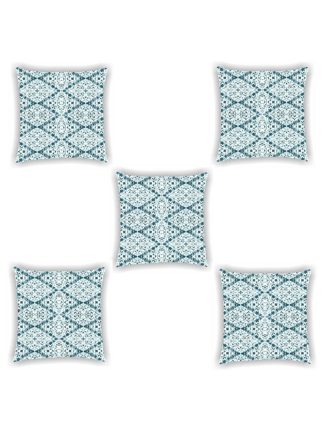 white and teal blue satin printed cushion cover (set of 5) - 11155296 -  Zoom Image - 0
