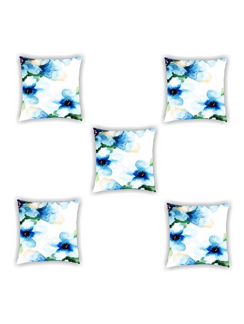 white and blue floral print satin cushion cover (set of 5) - 11155297 - Standard Image - 0