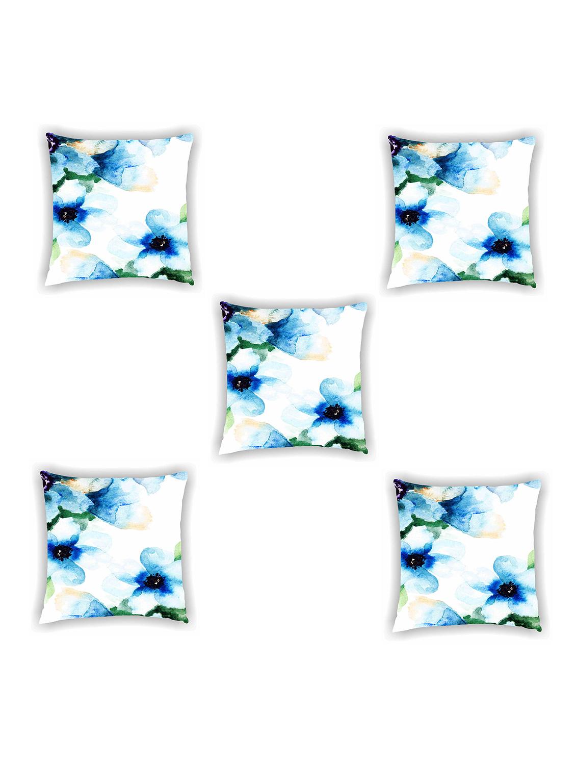 white and blue floral print satin cushion cover (set of 5) - 11155297 - Zoom Image - 0