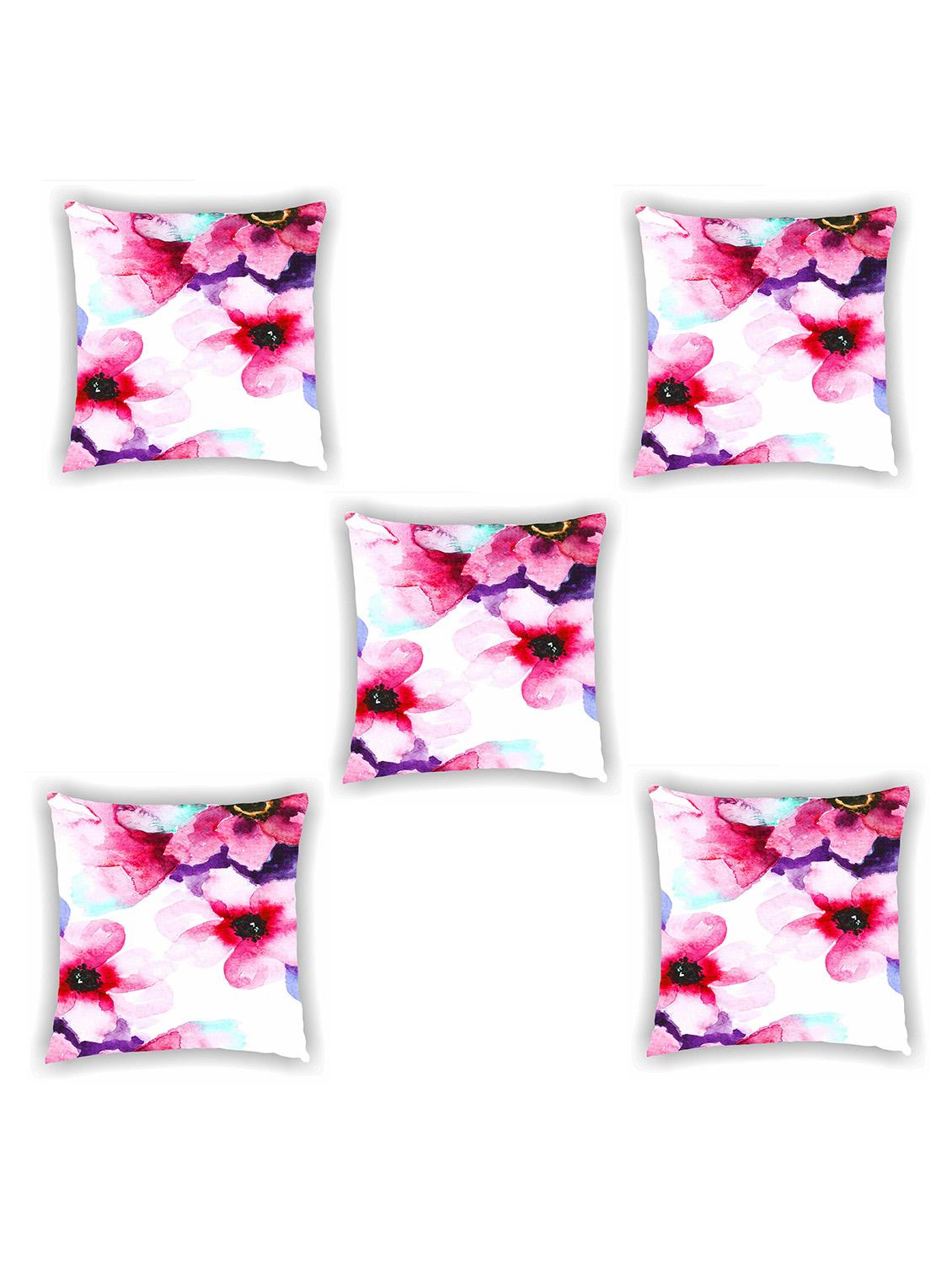 white and pink satin floral print cushion cover (set of 5) - 11155298 -  Zoom Image - 0
