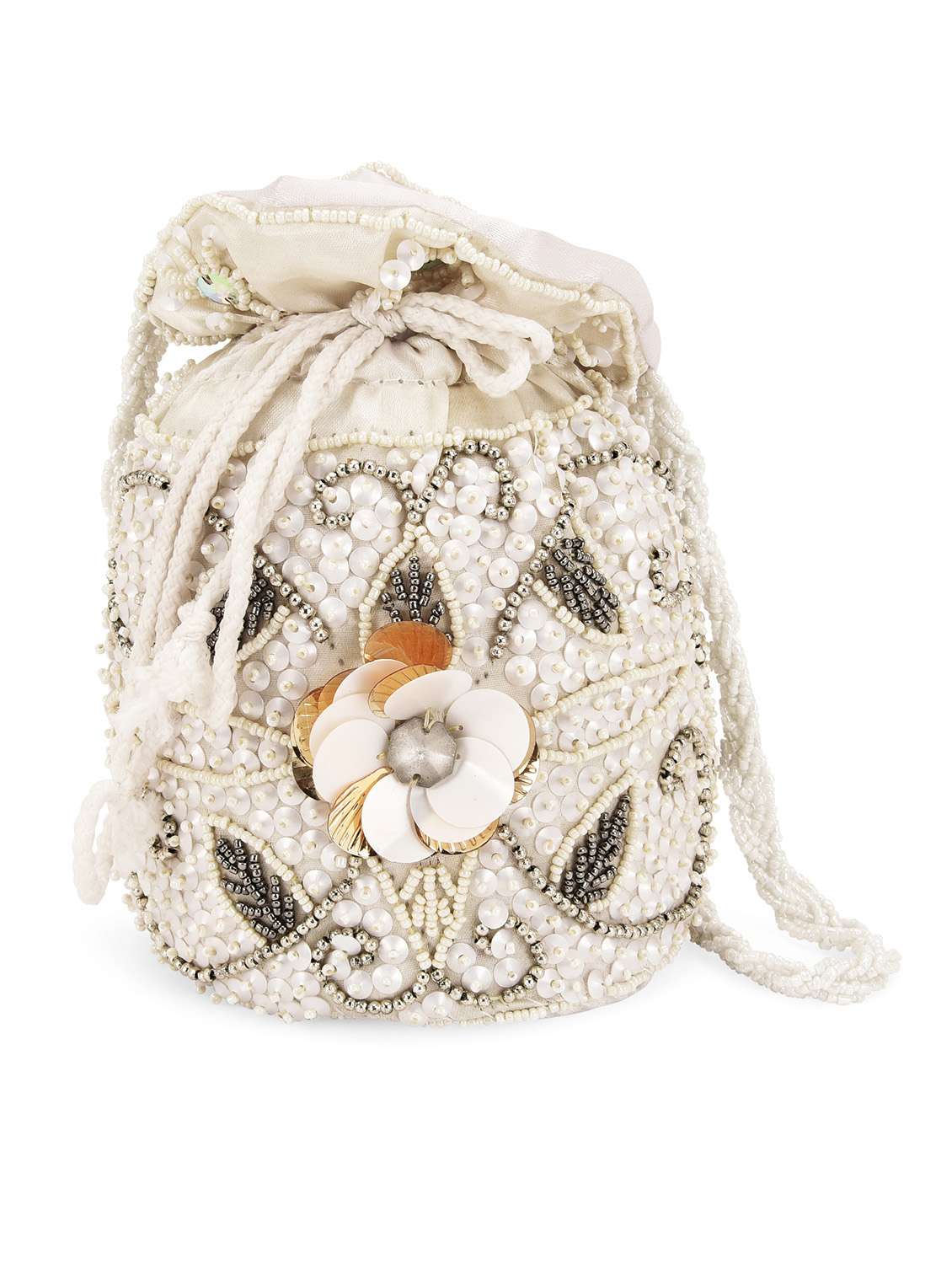 ivory embellished satin potli bag