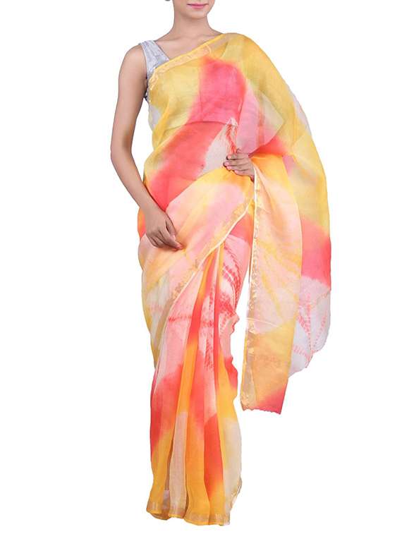 multi color, kota silk saree with tie and dye print