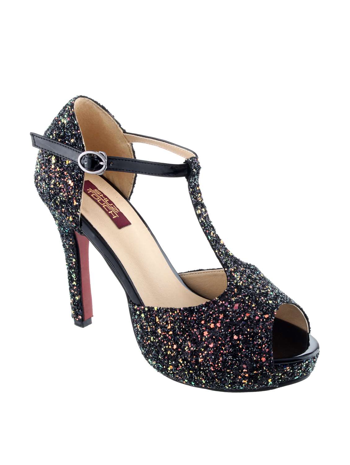 black faux leather ankle strap  sandal