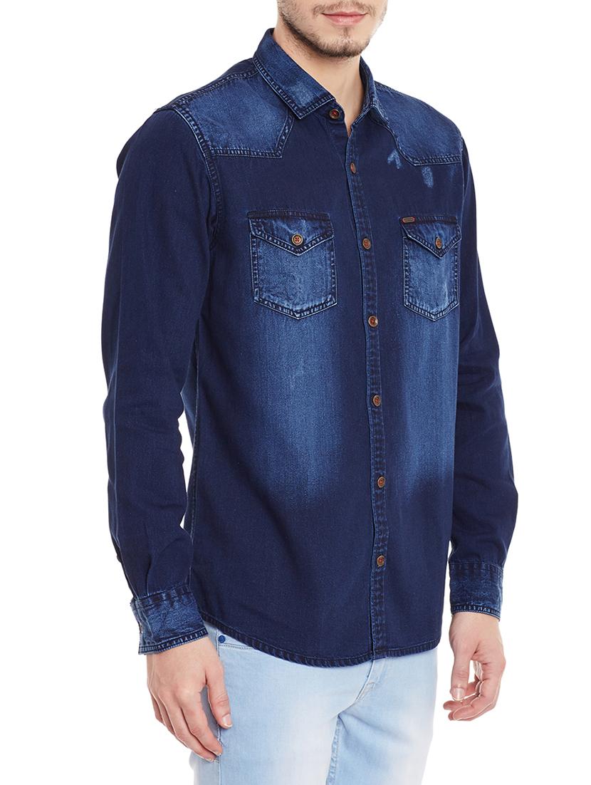 blue denim casual shirt - 11205024 - Standard Image - 1
