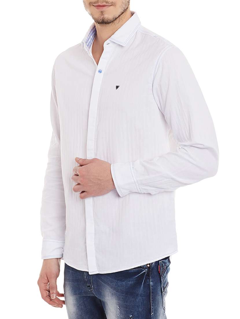 solid white cotton casual shirt - 11205025 - Standard Image - 1