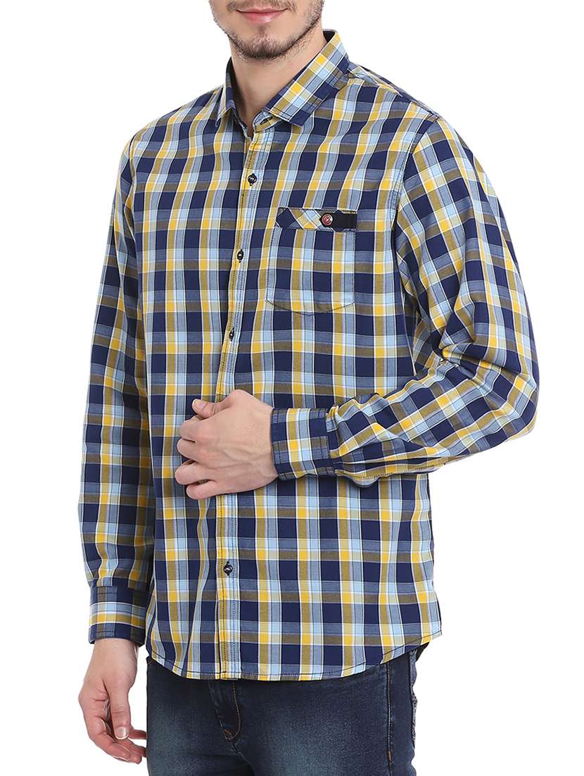 yellow & blue cotton casual shirt - 11205030 -  Standard Image - 1