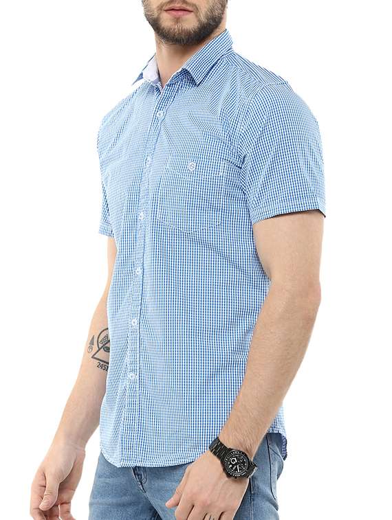 blue checkered cotton casual shirt - 11216495 -  Standard Image - 1